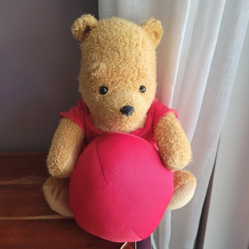Adorable! Disney Winnie-The-Pooh Bear Plush Toy Holding a Red Ball 10.5